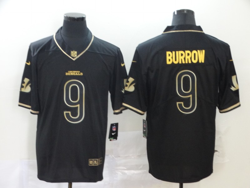 Cincinnati Bengals Limited Men #9 Burrow black golden Jersey NFL Football Vapor Untouchable